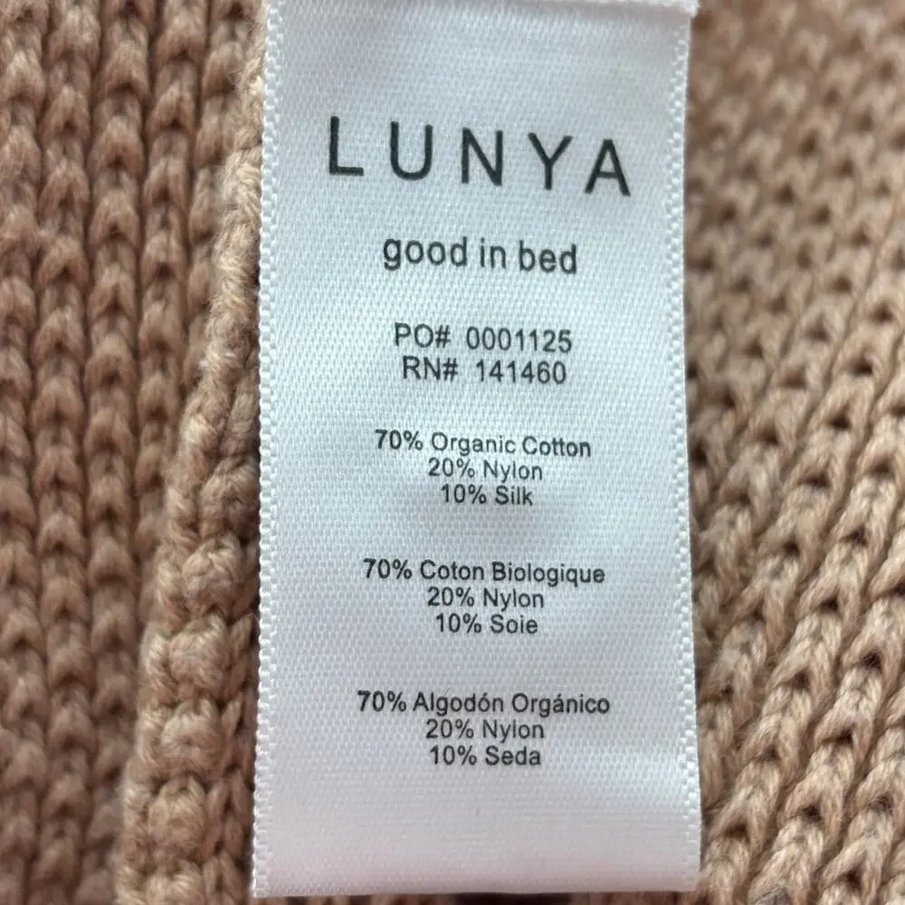 Lunya Tan Cozy Cotton Silk Pocket Henley Pullover Sweater